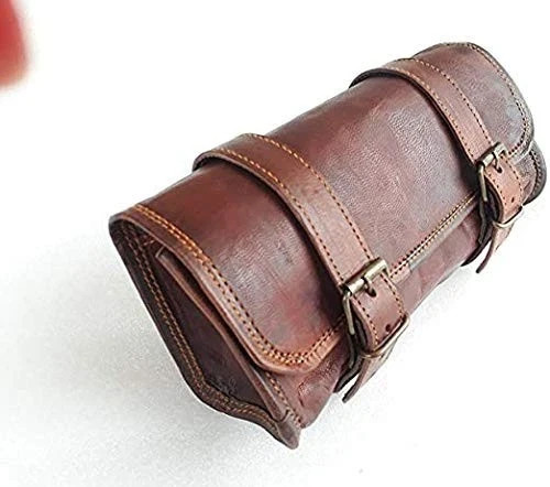 Motorcycle Genuine Goat Leather 2 Strap Buckle Closure Tool Harley Brown Bag …