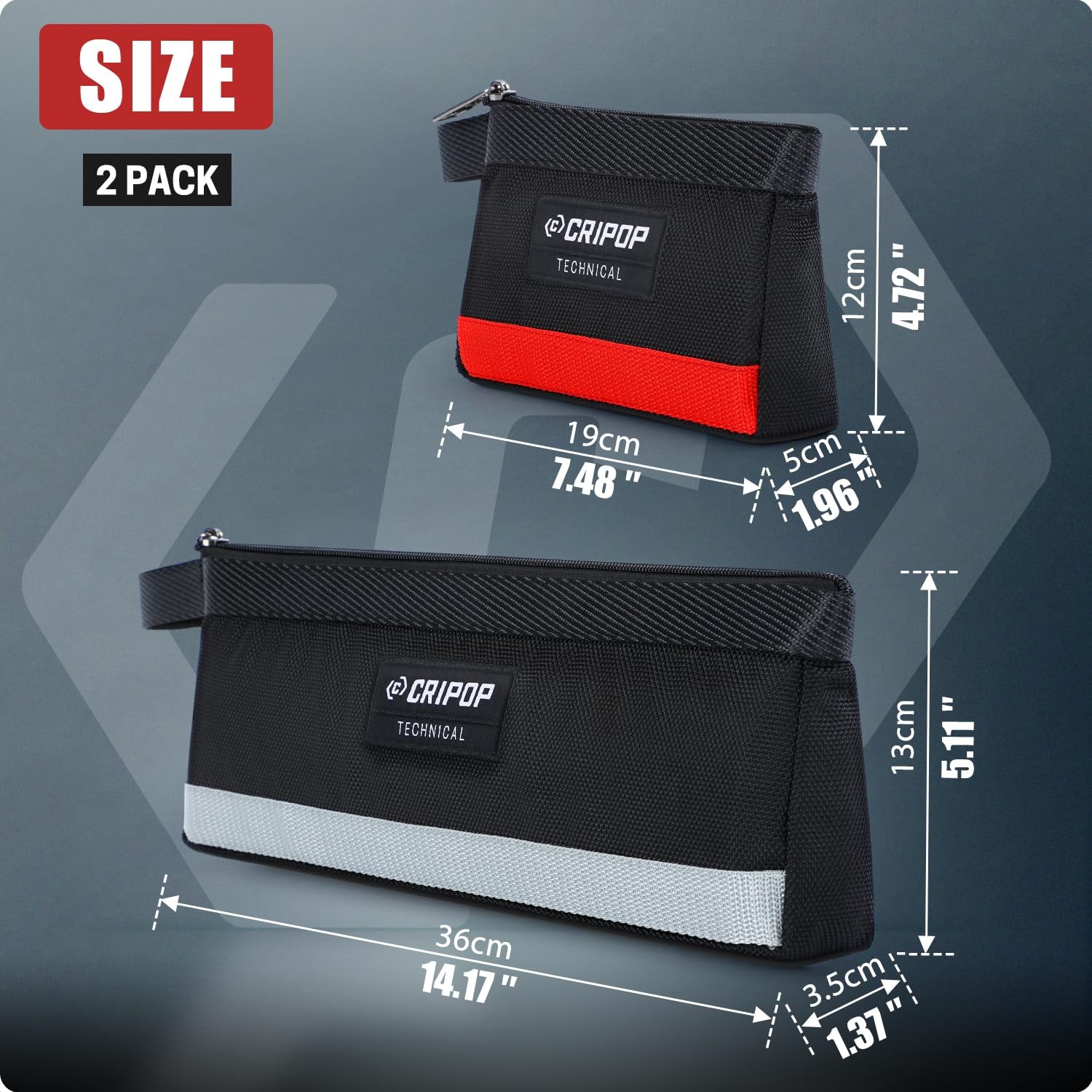 2 PCS StandUp Zipper Tool Pouch 7.5 And 14 Inch Small Bags With Handle