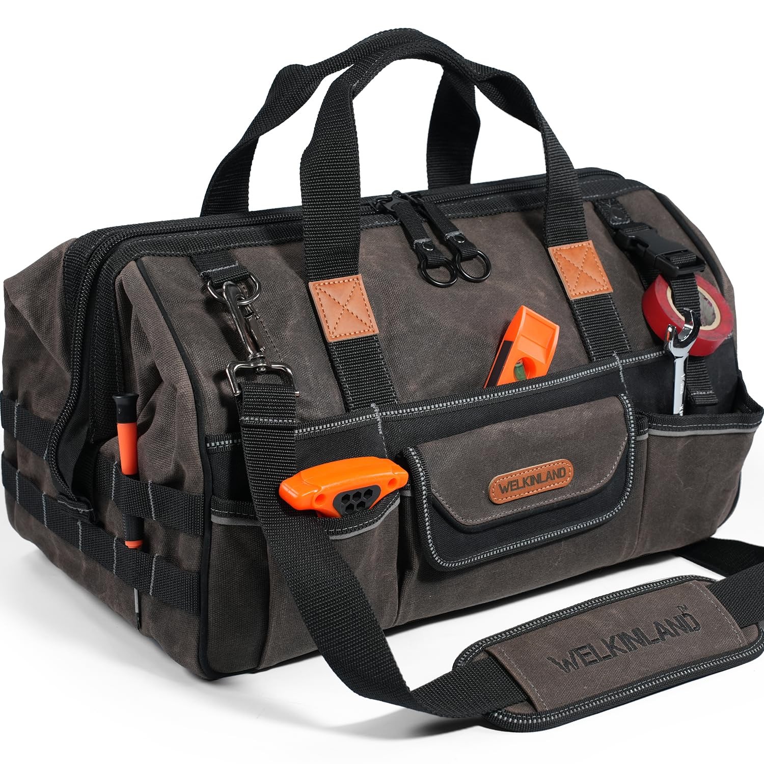 Welkinland 18 Inch Waxed Canvas Tool Bag Heavy-Duty Electrical Tool Bag