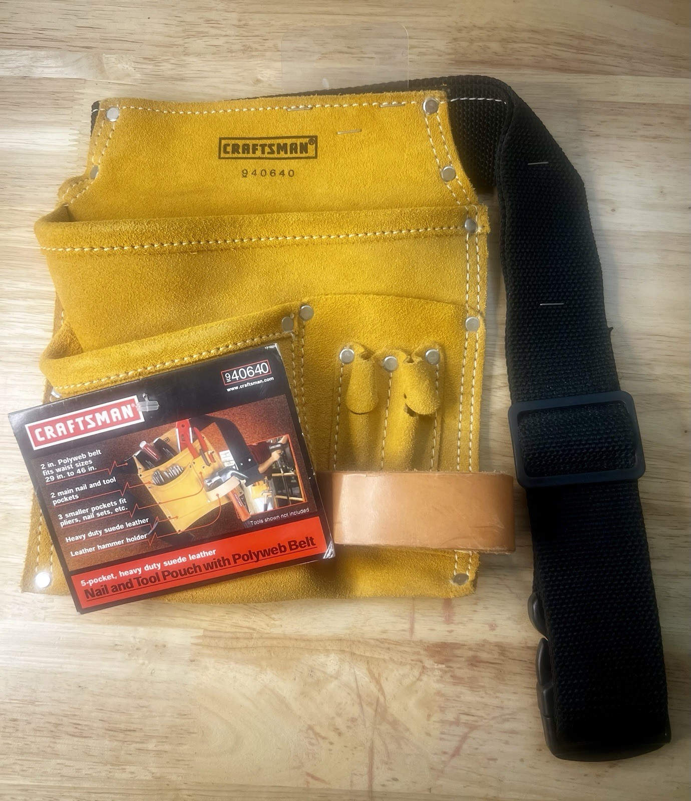Craftsman Heavy Duty Suede Leather 5 Pocket Nail Tool Pouch Polyweb Belt 940640