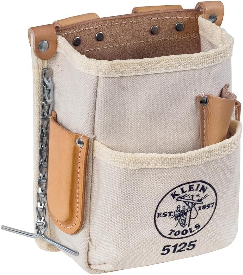 Unisex Beige 5-Pocket Canvas & Leather Tool Pouch – Perfect for Any DIY Project