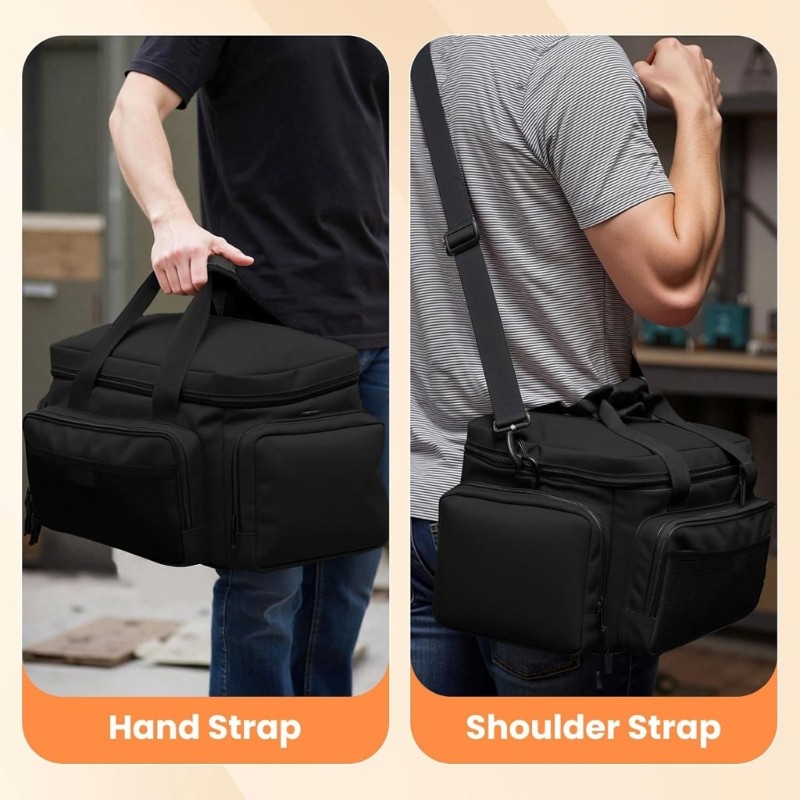 Durable 210D Nylon Utility Bag Featuring Wide Mouth and Side Compartments for