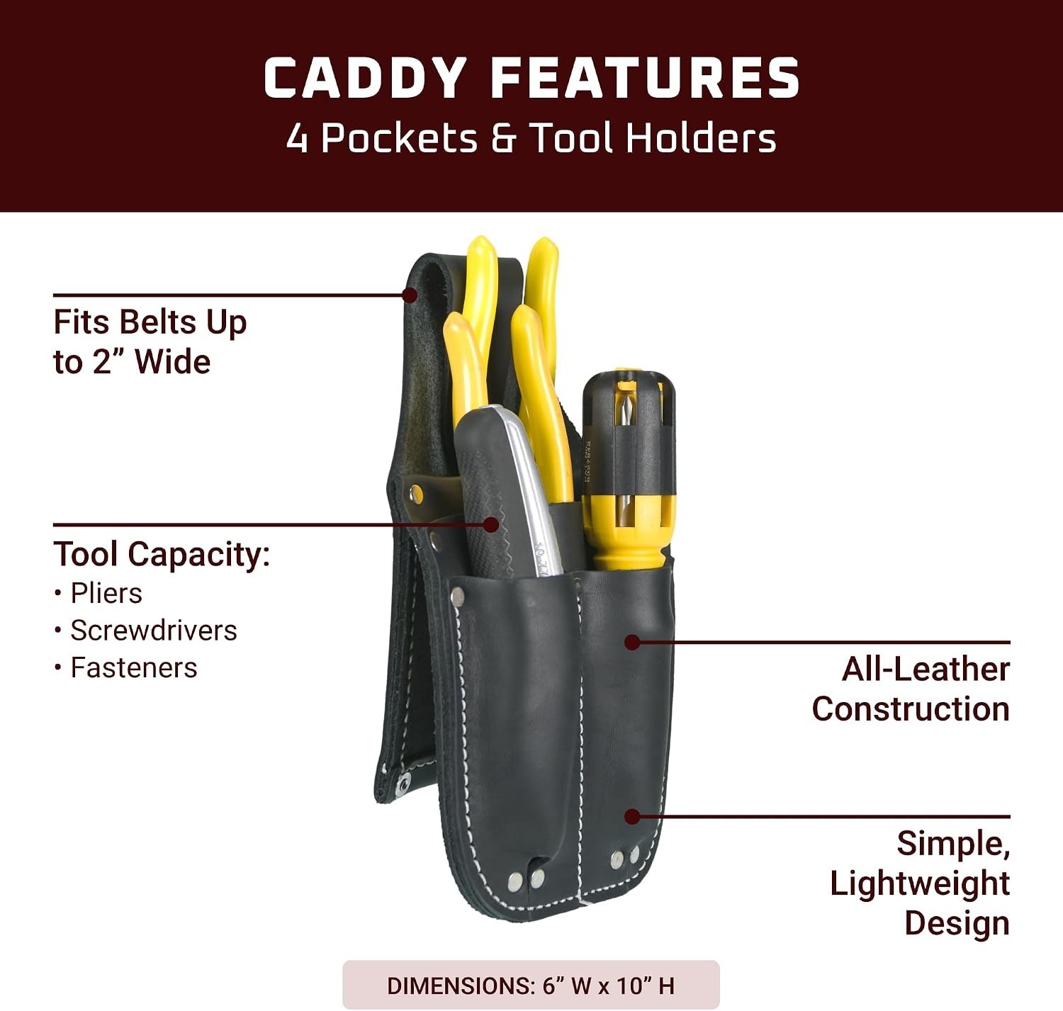Black Leather Pocket Caddy with 4 Tool Holders – Lightweight & Versatile Utility