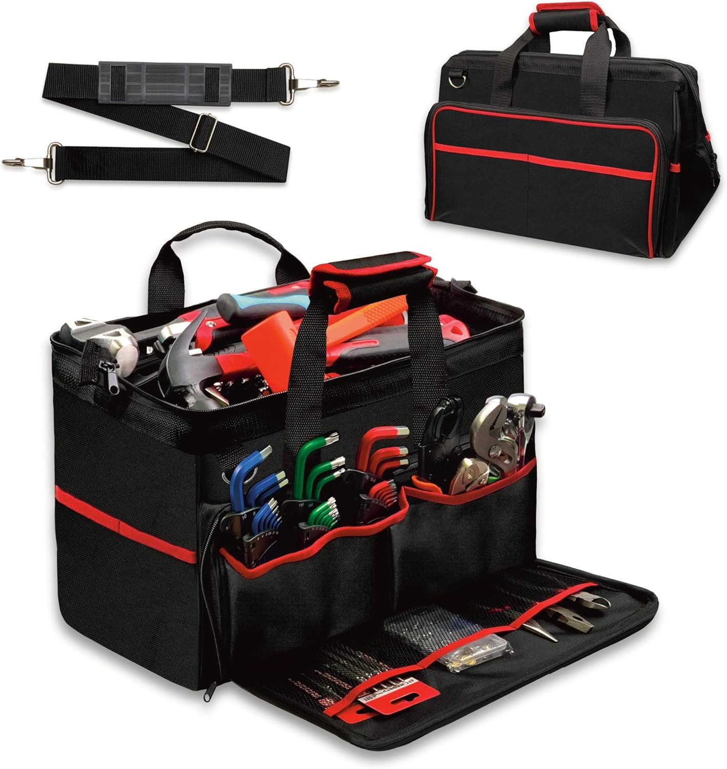 Heavy Duty Tool Bag, 17.3-Inch 30-Pocket Large Portable Adjustable Tool Organize