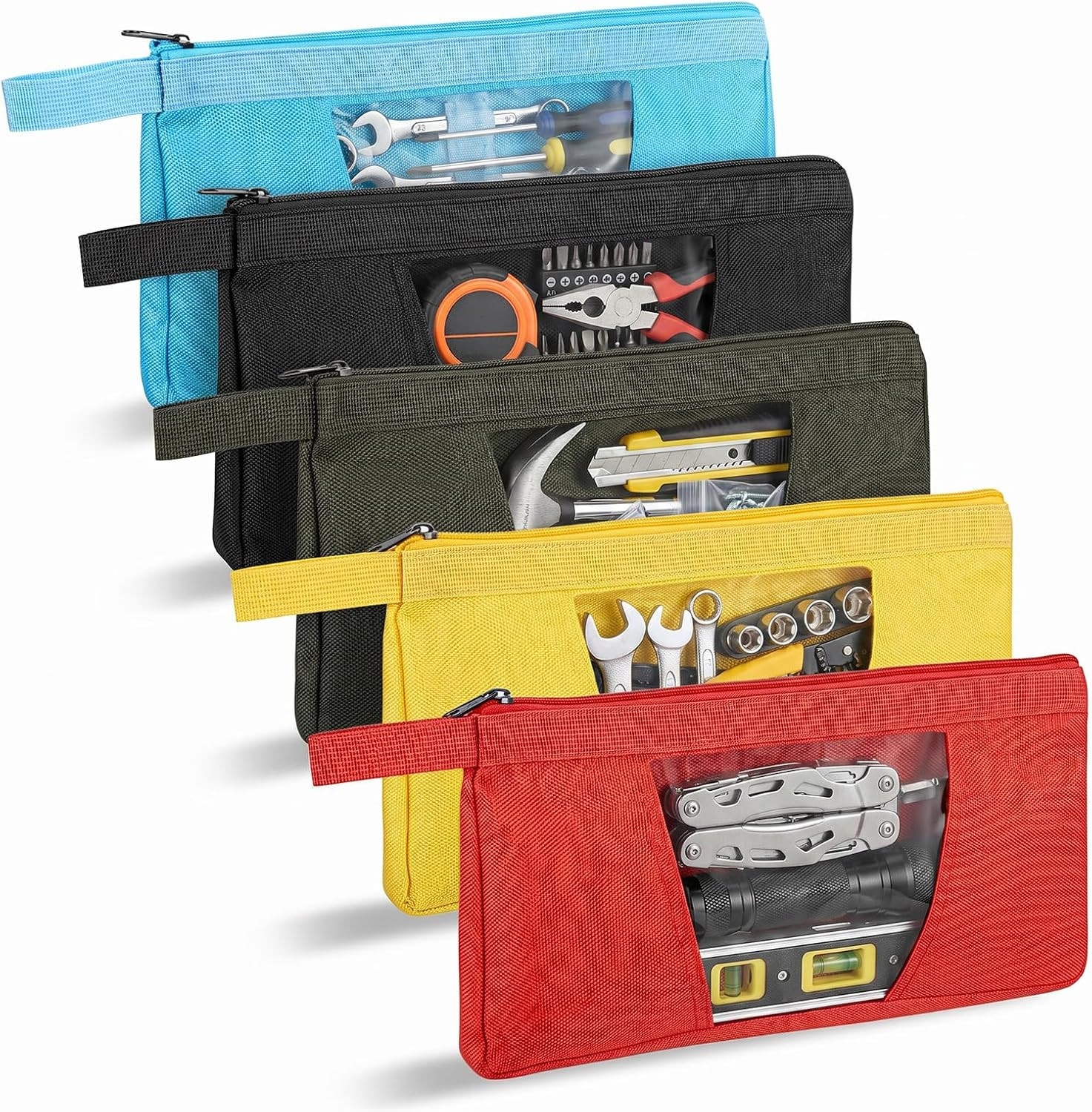 5 Pack Tool Pouch with Clear Window, 12inch Heavy Duty Canvas Tool Bag Organi…