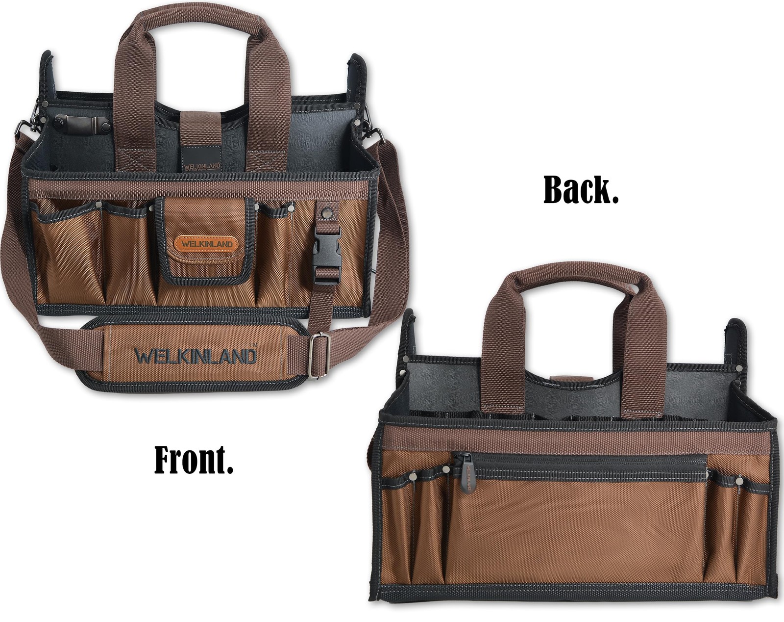 WELKINLAND 20-Pockets Tool Tote Bag, 16″ Electrician Black/Brown