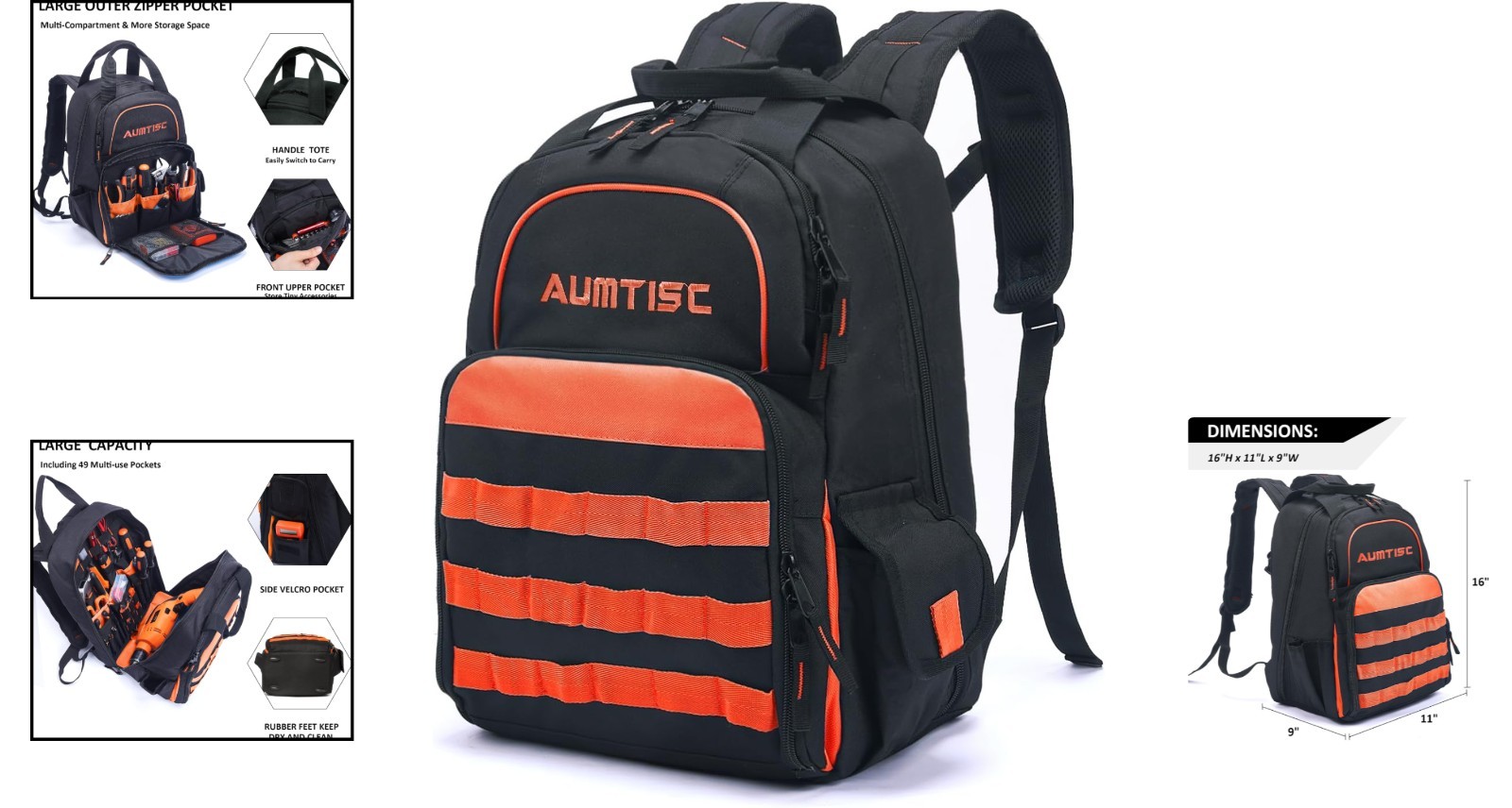 Heavy-Duty Tool Backpack for Electricians – 49 Pocket Organizer, Water-Resistant