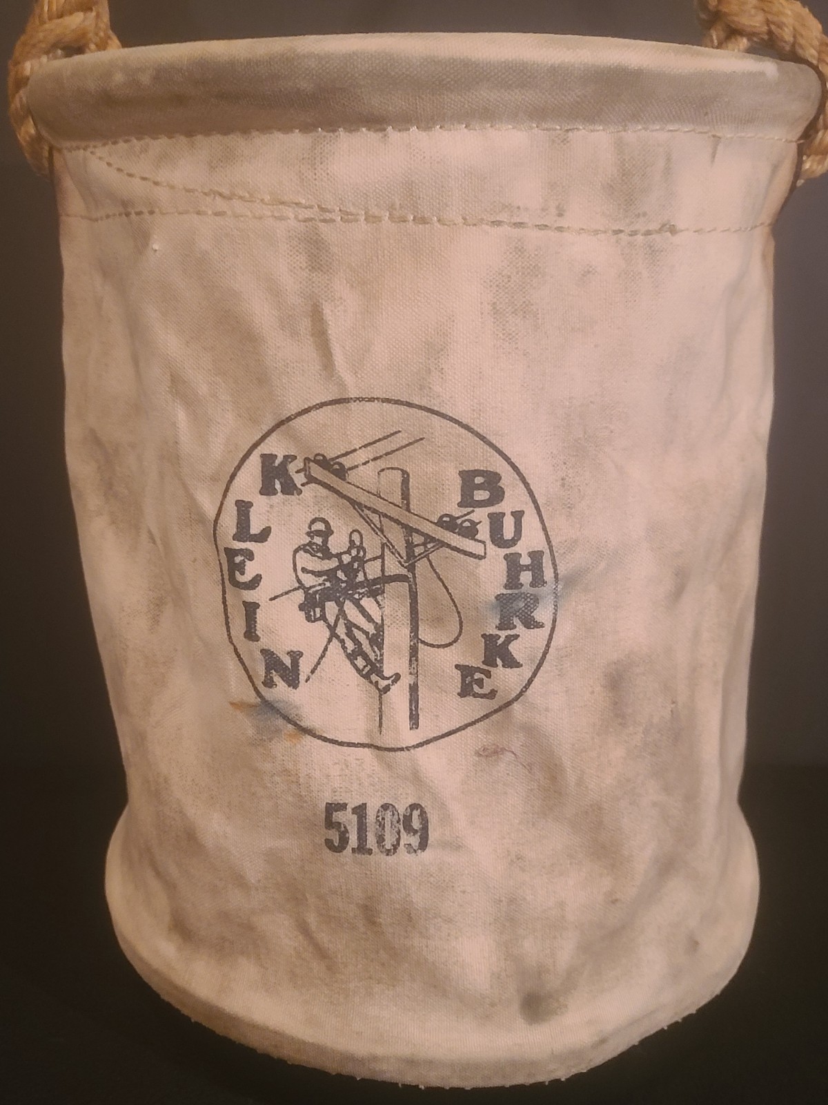 RARE EARLY Klein-BUHRKE Tools 5109 Canvas Tool Bucket Bag Lineman w/Rope Handle