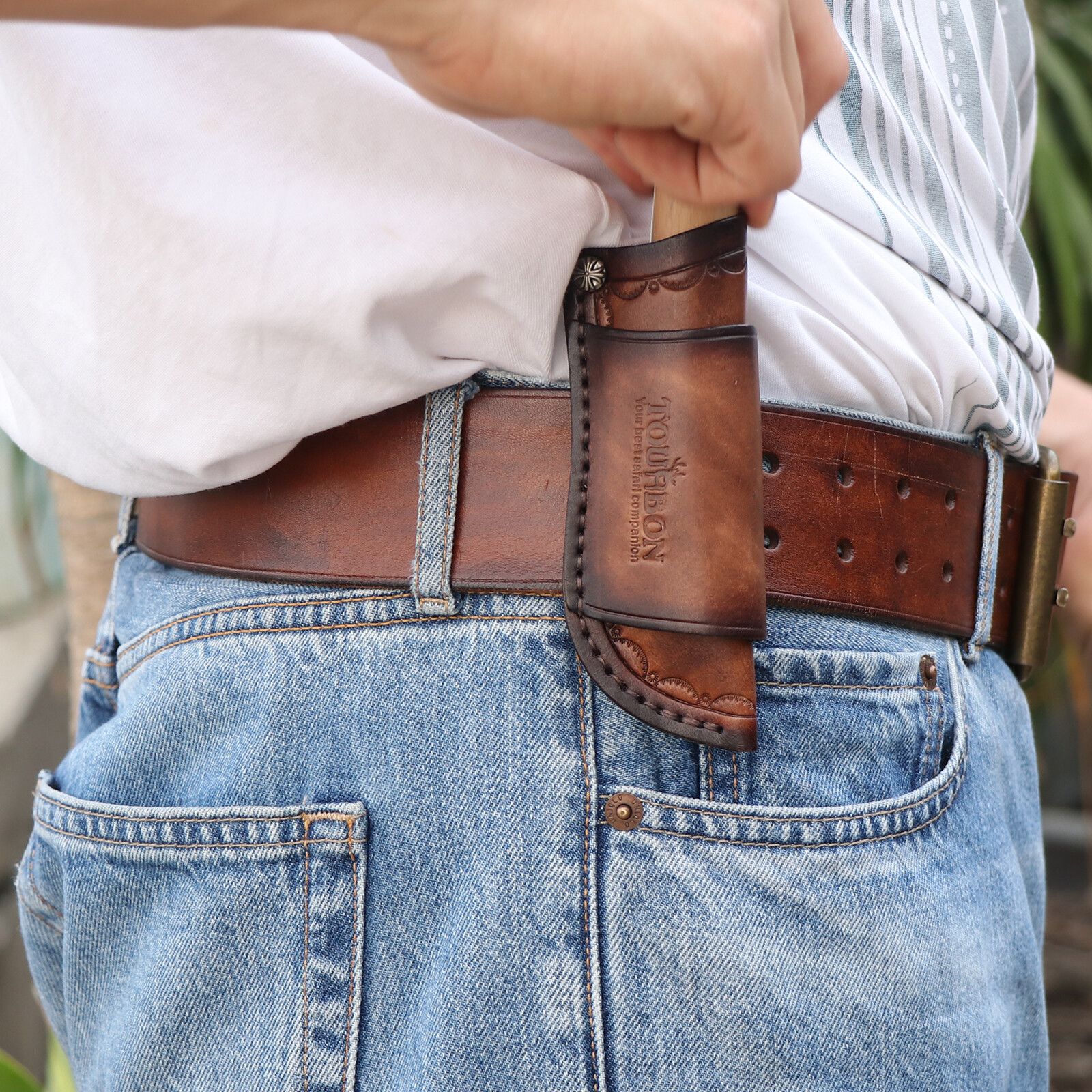 TOURBON Leather Knife Sheath Fixed Blade Case Belt Pouch Fit 4in Knives Camping