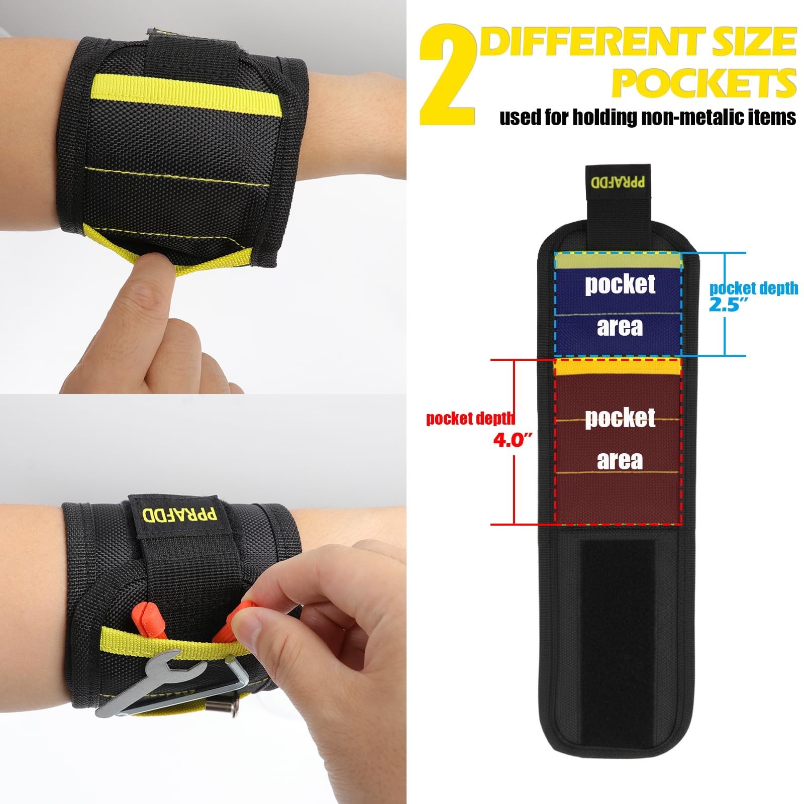 PPRAFDD Magnetic Wristband for Tools, Gift Men One Size, Black and Yellow