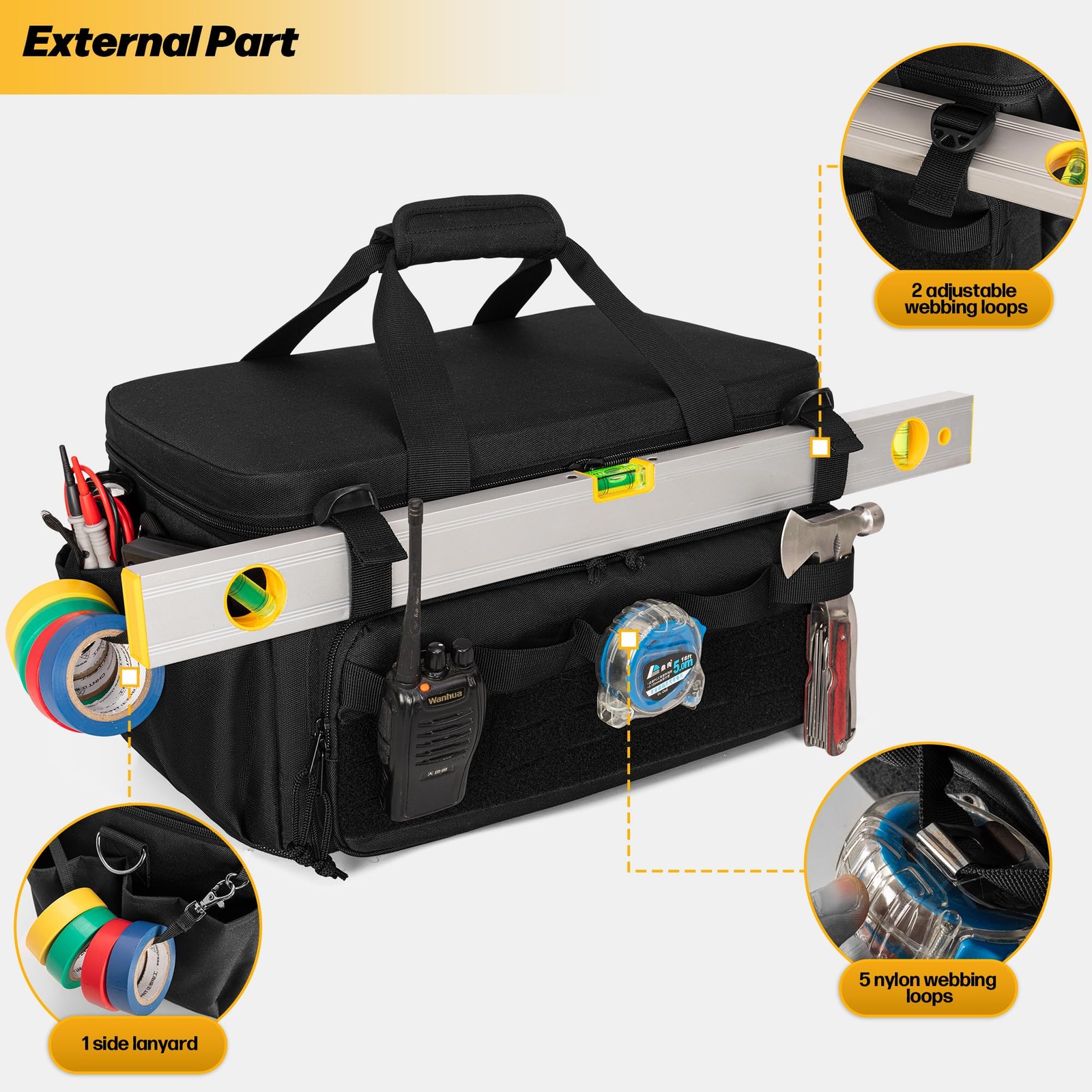 17-Inch Tool Bag with 3 Tool Pouches, Tool Storage Organizer Bag with Anti-fr…