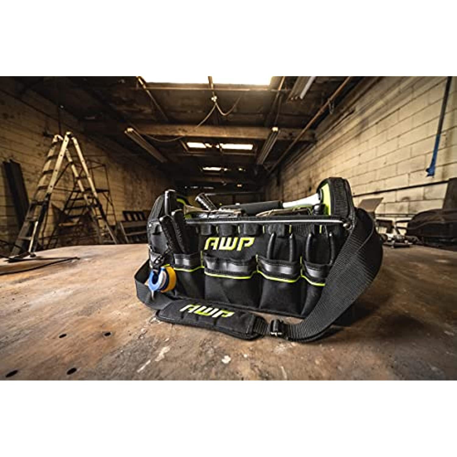 AWP 18″ Pro Tool Tote | Water Resistant Tool Bag with Rotating Handle, Removable
