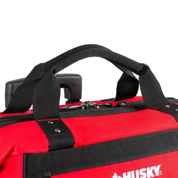 Husky 18in Rolling Tool Bag 18 Pocket Heavy-Duty Telescoping Handle Wheels Red