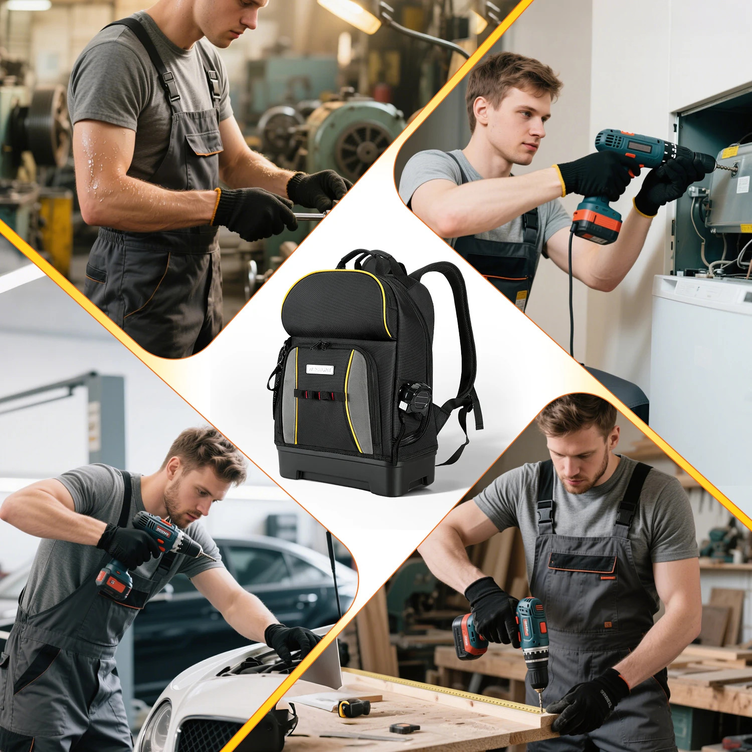 Heavy Duty Tool Backpack Waterproof Hard Base 27 Pockets Electrician Work Bag