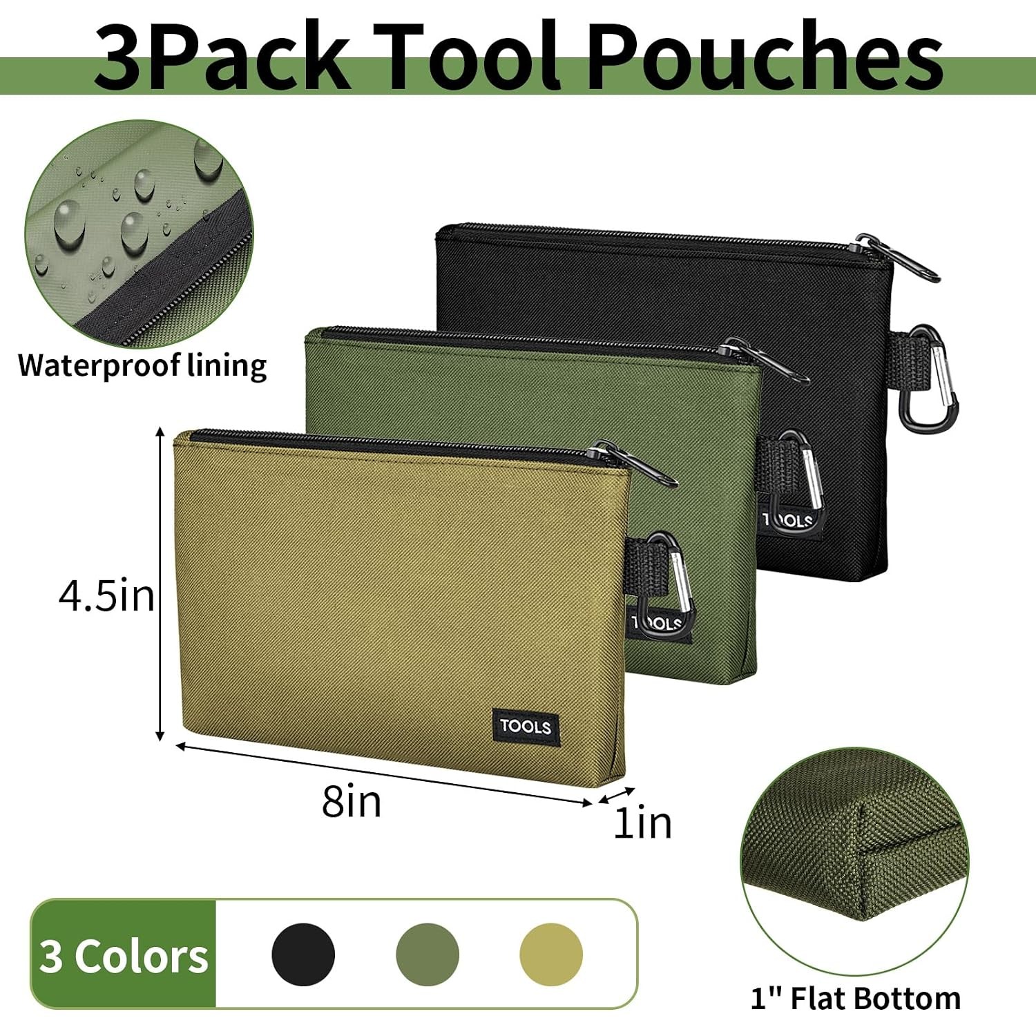 Heavy Duty Zipper Tool Bag 8″ Multicolored with Carabiner Tool Storage Bag