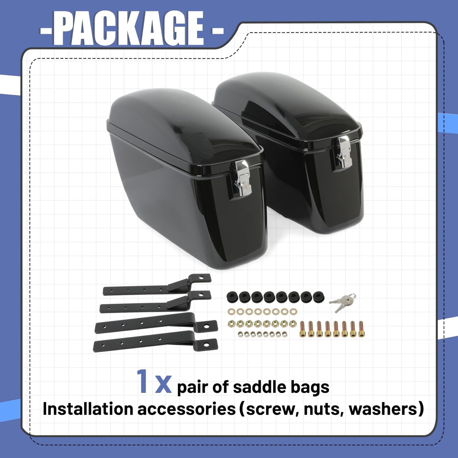 ECOTRIC Large 60L Motorcycle Hard Saddle Bags W/brackets Compatible