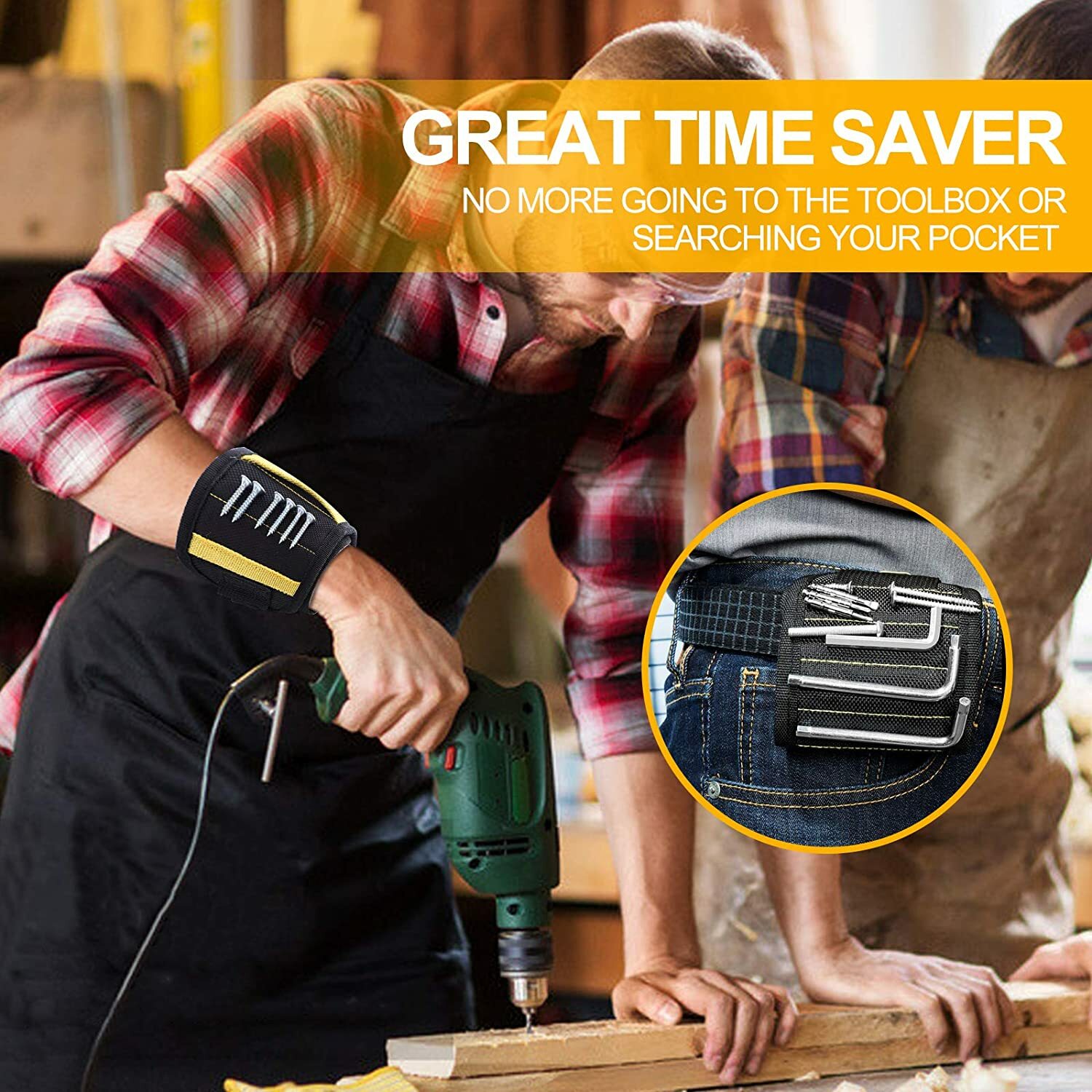 GEARV 2Pack Magnetic Wristband for Holding Screws, Tools, Drill Bits, Bolts