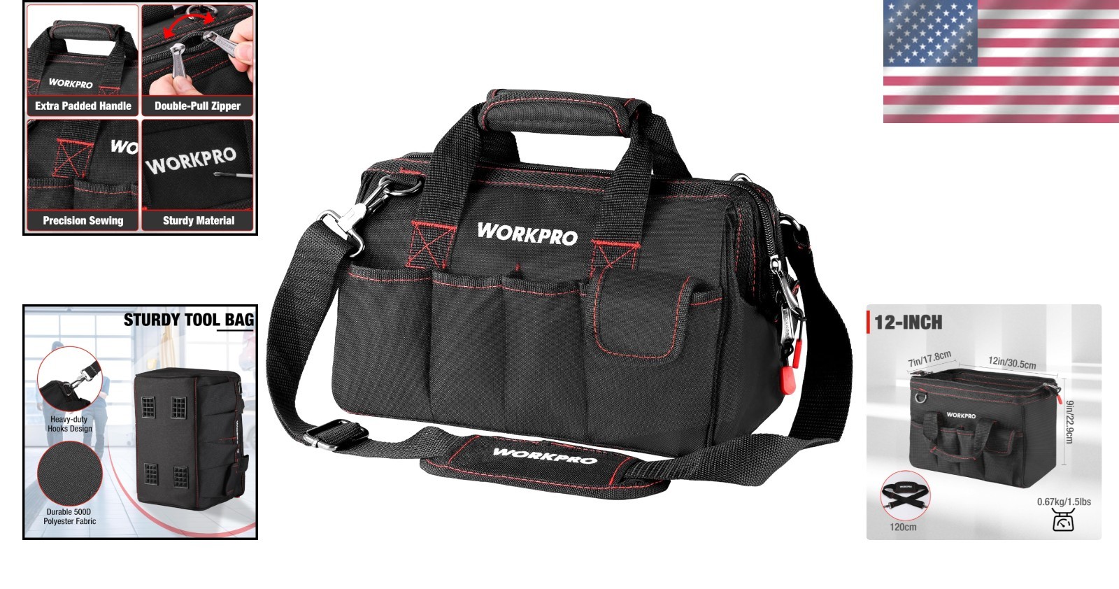12-Inch Tool Bag – Water-Repellent, 7 Pockets & Comfort Carry Handle