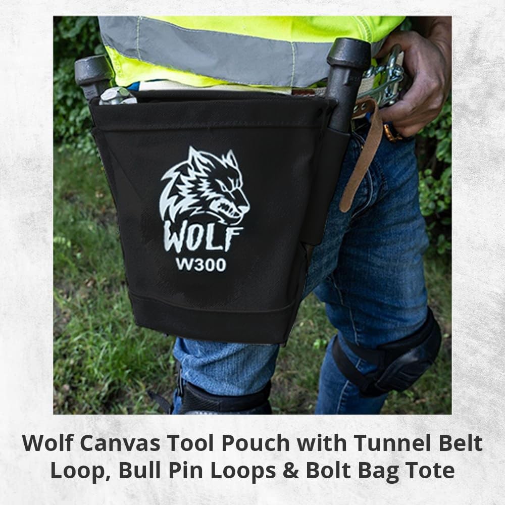 Wolf Black Canvas Tool Pouch: Heavy-Duty Tote for Tradesmen – 5″x10″x9″