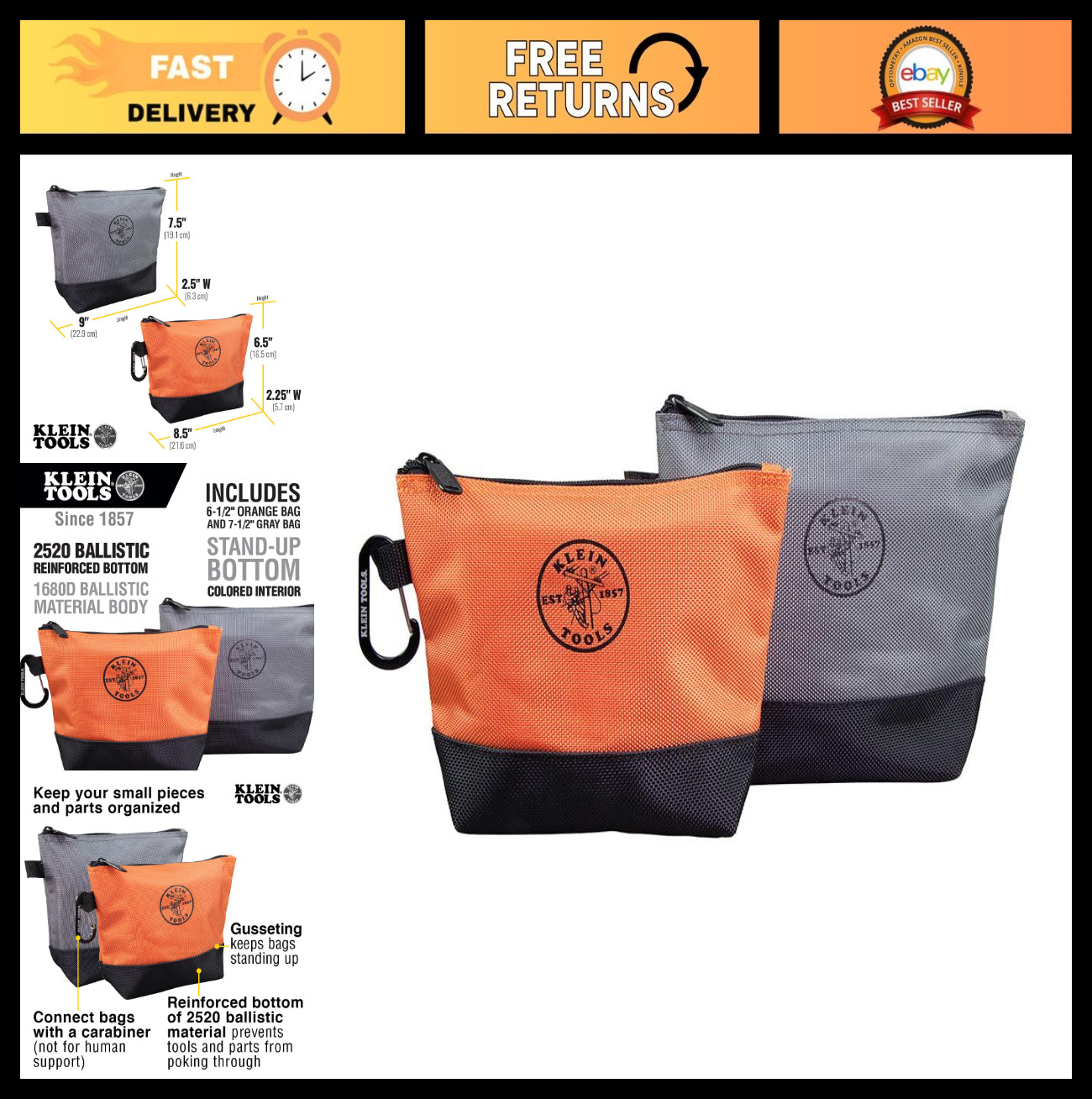 Utility Tool Bag Set – Stand-Up Zipper, Durable 1680D Ballistic Weave, 2-Pack