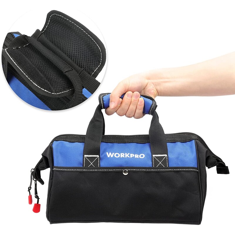 WORKPRO 13-Inch Tool Bag Tool Storage Bag Wide Mouth Tool Tote Bag Blue/Pink NEW