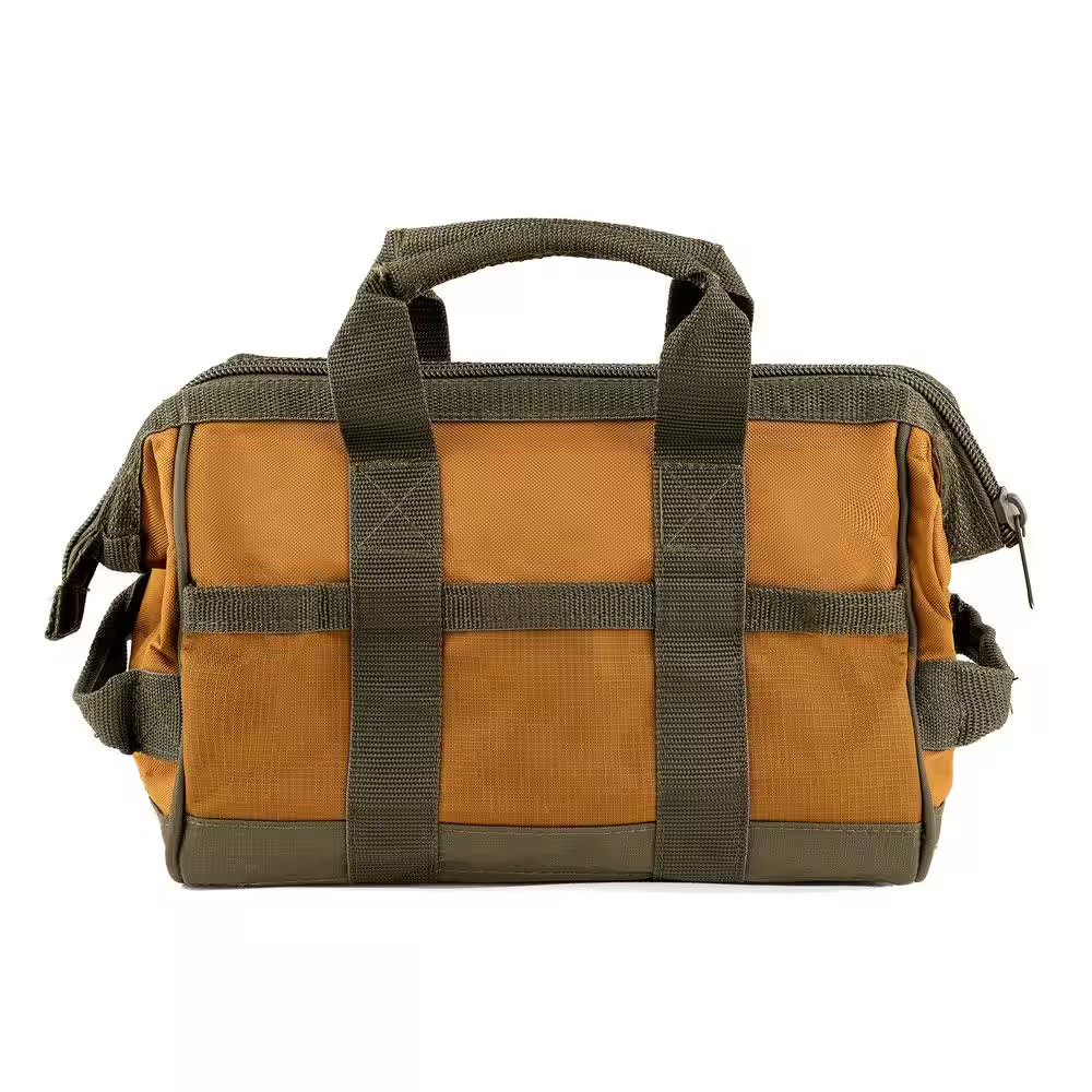 12 In. Gatemouth Tool Bag with Zippered Top and 16 Total Pockets