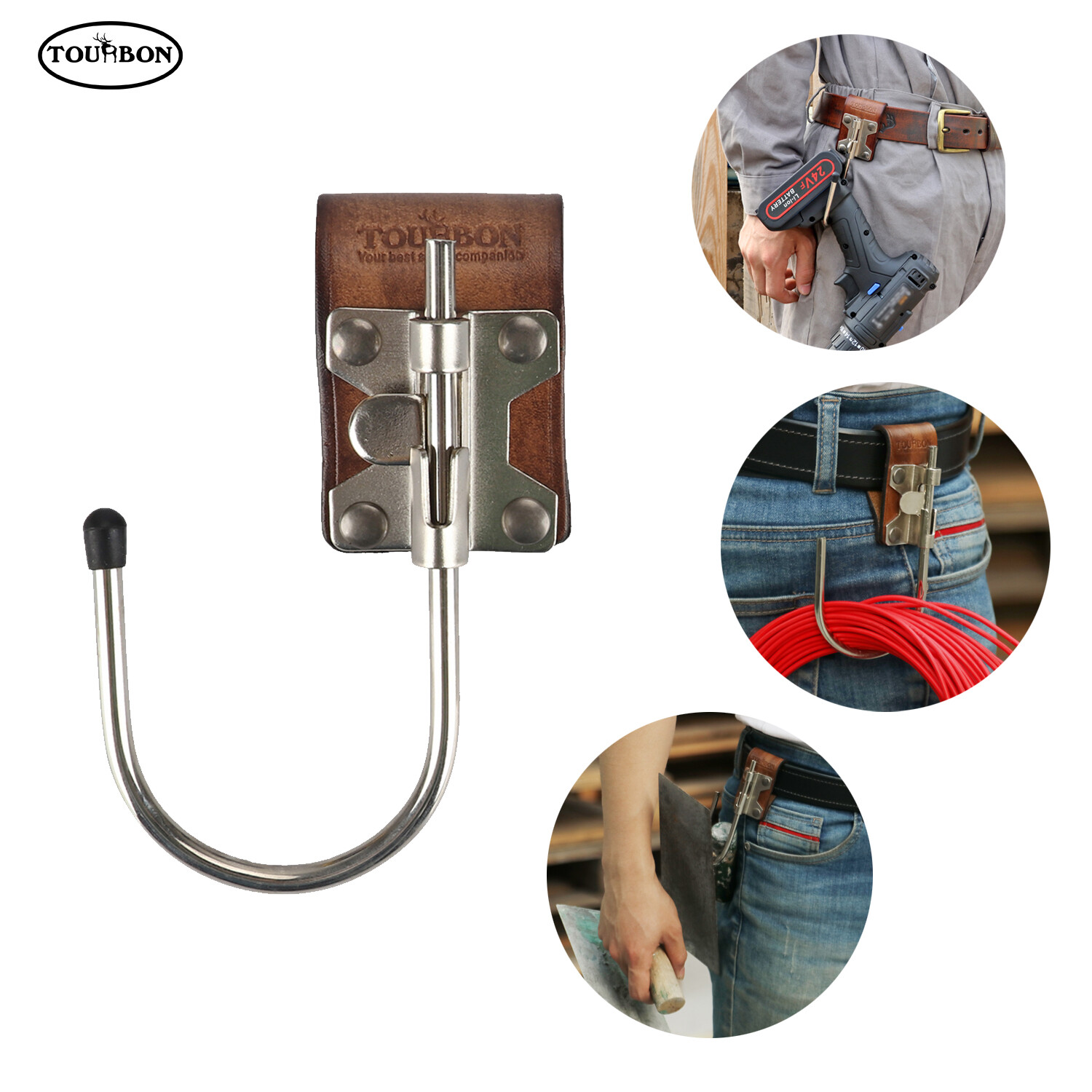 Tourbon Steel Float Tool J Hook for Belt Loop Trowel Power Cord Carrying-Leather