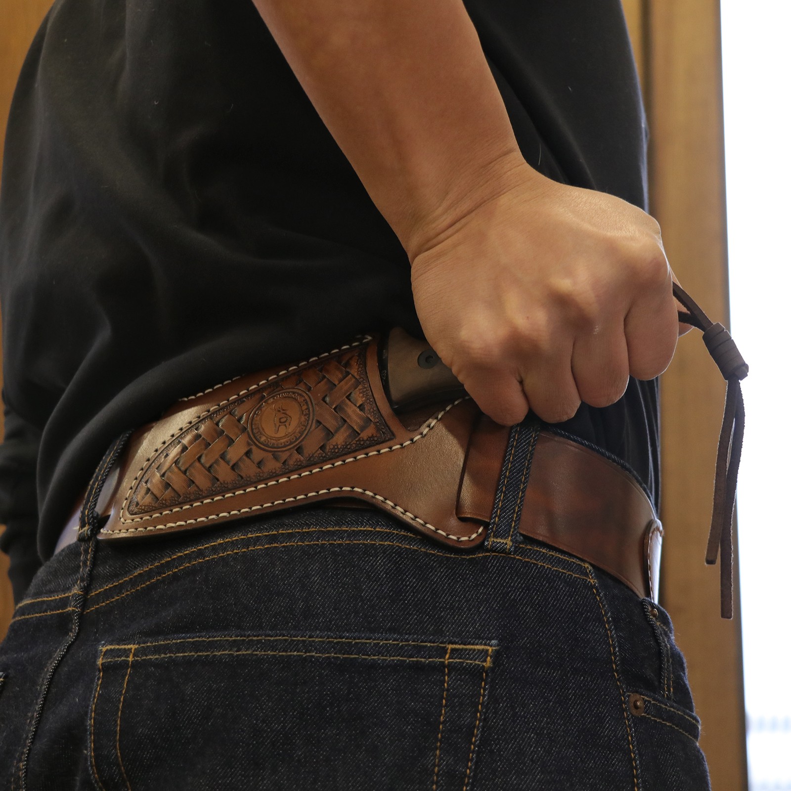 TOURBON Leather Fixed Blade Knife Sheath Belt Pouch EDC Knives Case Camping