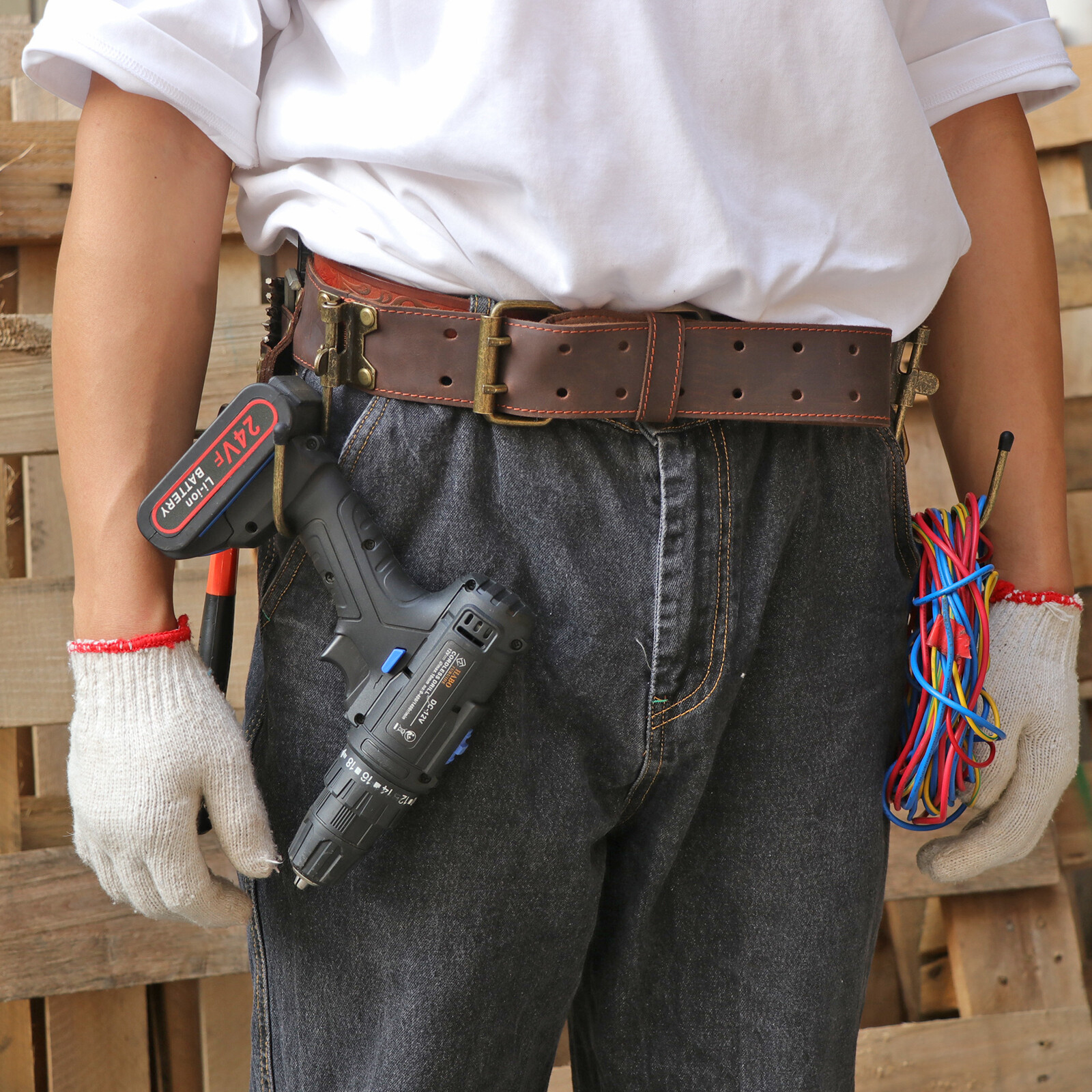 Leather 2inch Tools Belt Hammer Hooks Scaffolding Holder Drill Holster