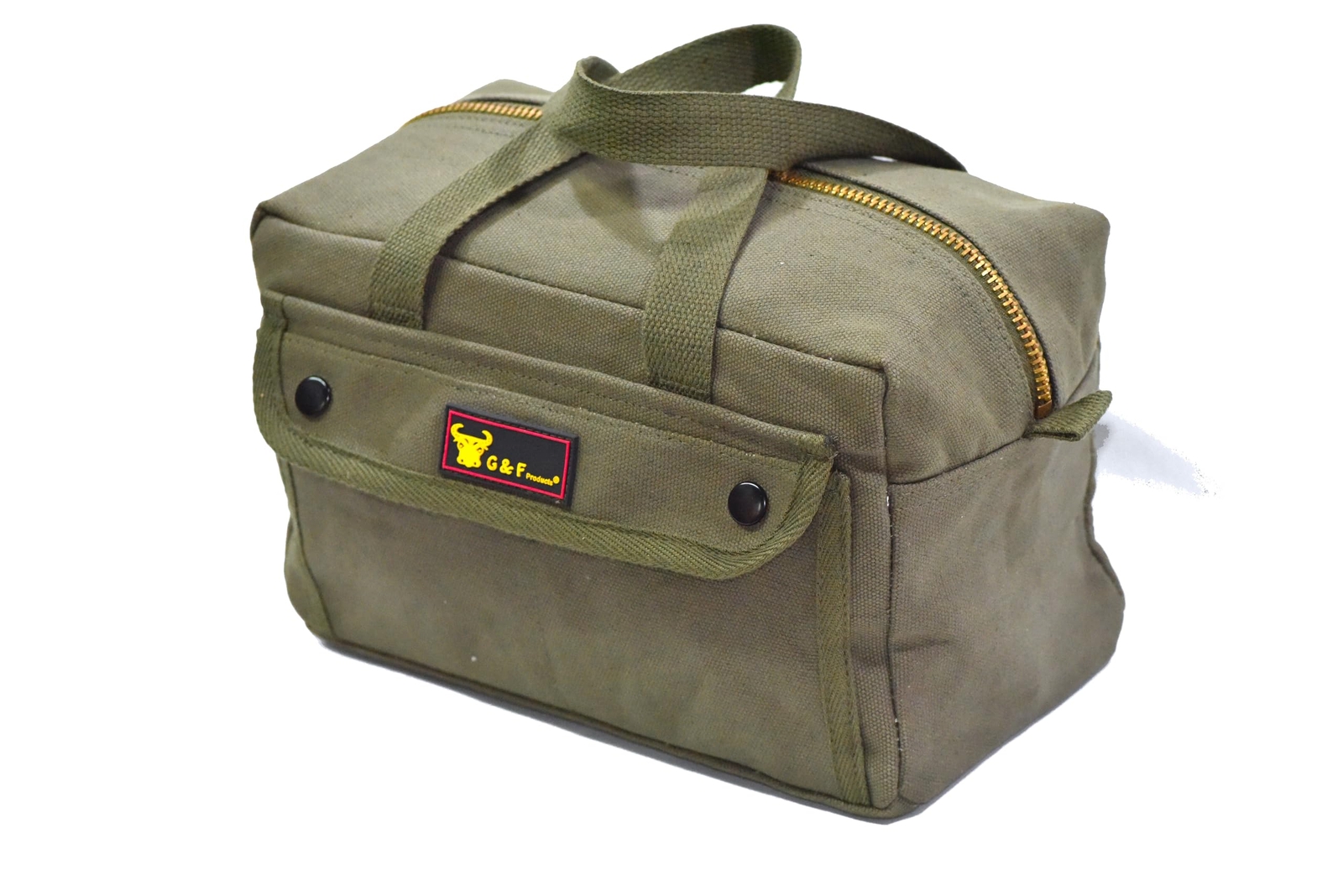Olive Green Heavy Duty Tool Bag with Brass Zipper for Mechanics and Electricians