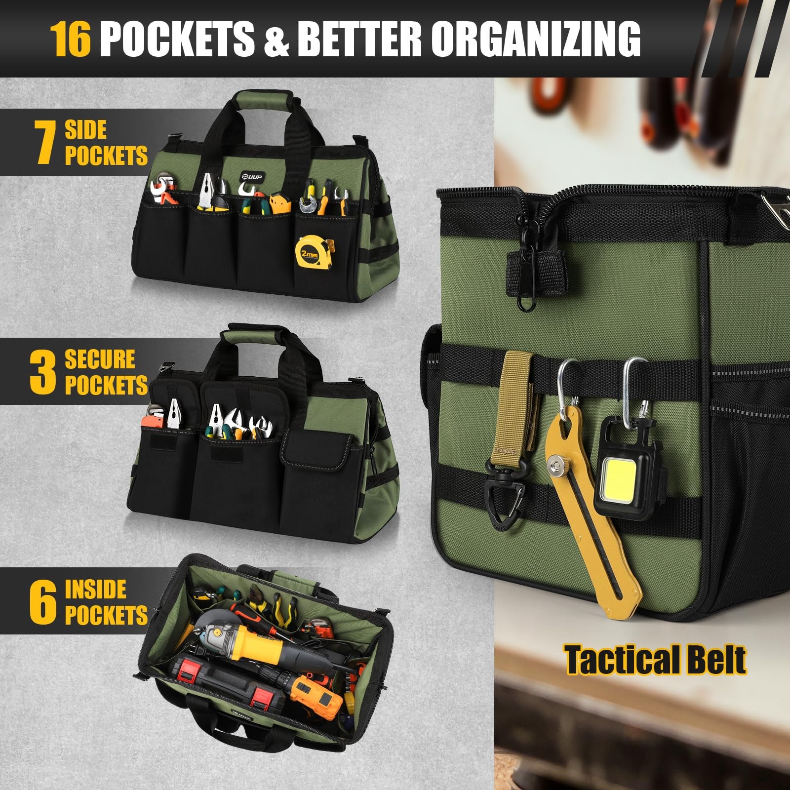 18Inch Large Tool Bag, 16Pocket Portable Tool Box Organizer Storage, Heavy Du…