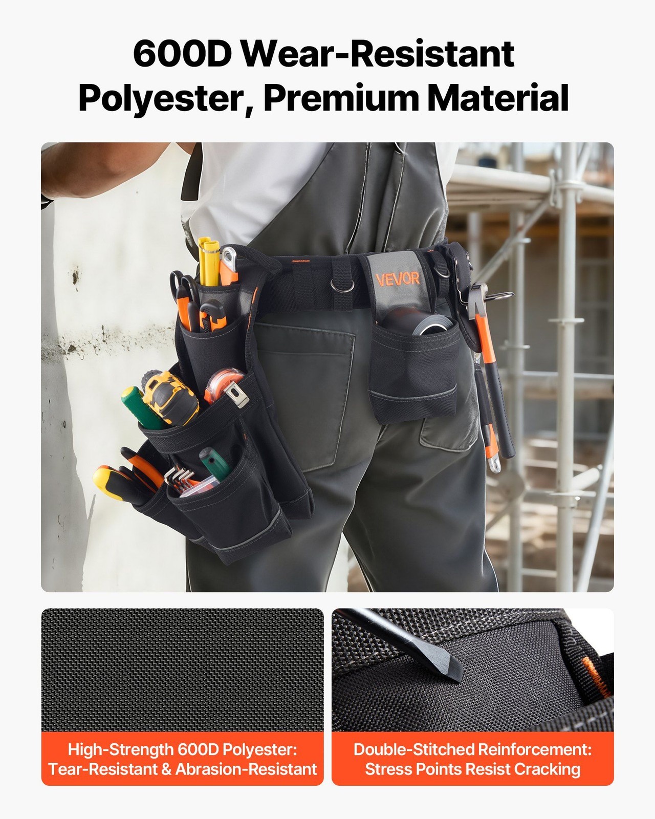 Tear-Resistant 18-Pocket Tool Belt with 600D Full Protection