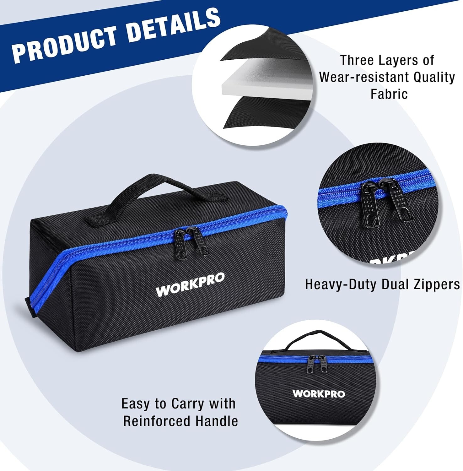 WORKPRO 10″ Wide Mouth Utility Tool bag with Zipper 3-pack Multipurpose NEW