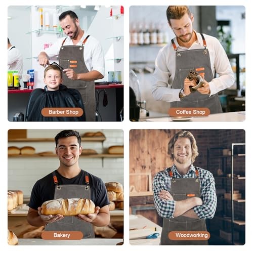Men’s Canvas Tool Apron, Heavy Duty Multi-Pocket Work Apron for Dark Grey