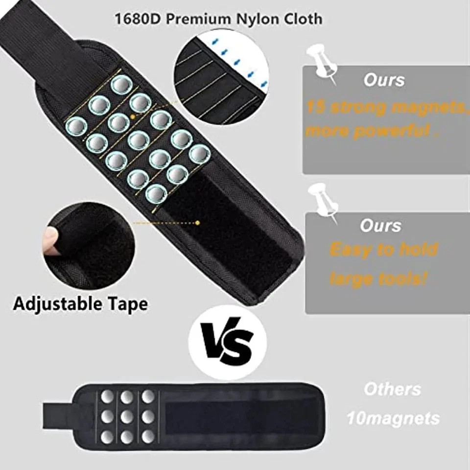 Magnetic Wristband for Men Women | 15-Magnet Tool Holder for Screws Nails Bits