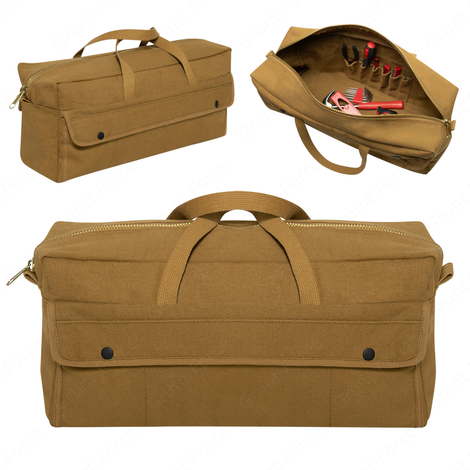 Coyote Brown Military Style Heavy Duty Canvas Tool Bag w/ Brass Zipper 19″X9″X6″