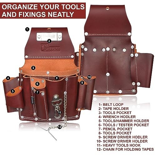 Grain Leather Electrician Tool Pouch | Carpenter Tool Pouch | Maroon