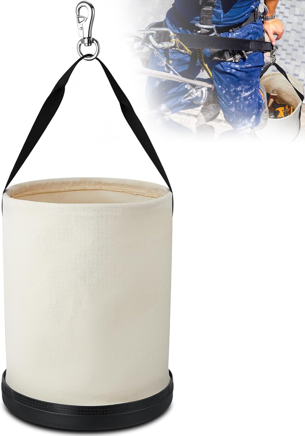 1 Pack Canvas Bucket 15″ X 12″ Heavy Duty Lineman Tool Bag with Plastic Bottom &