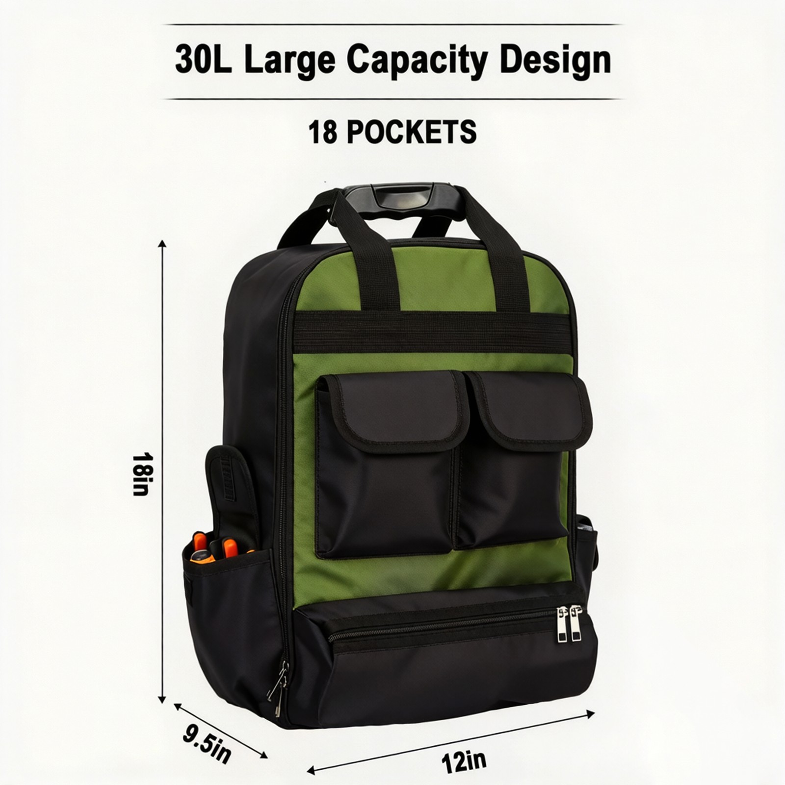 8 Gallon 18 Inch Tool Backpack Waterproof Electrician Bag Oxford Laptop Storage