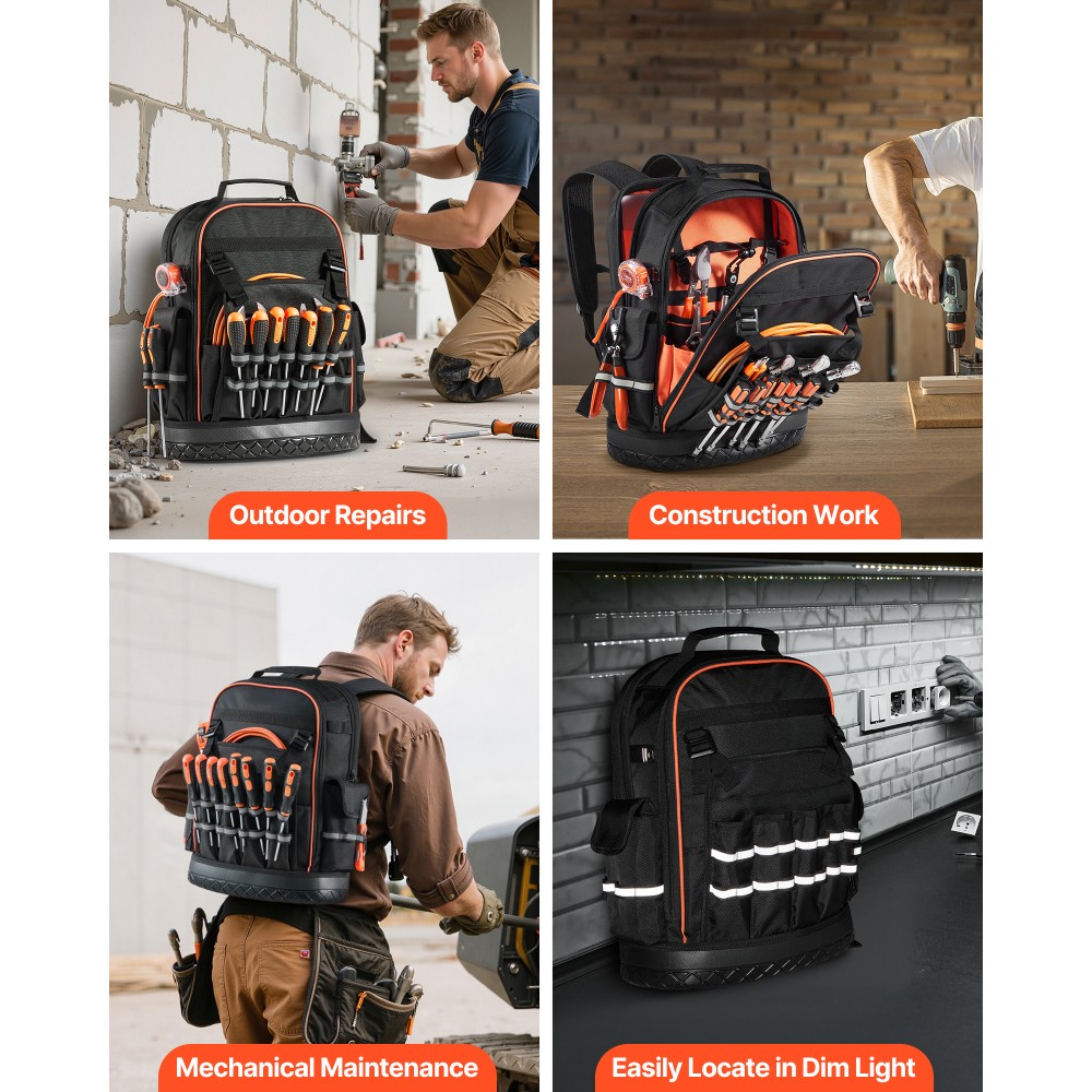 Tool Backpack 64 Pockets Tear-resistant Jobsite Organization Bag for Electrician