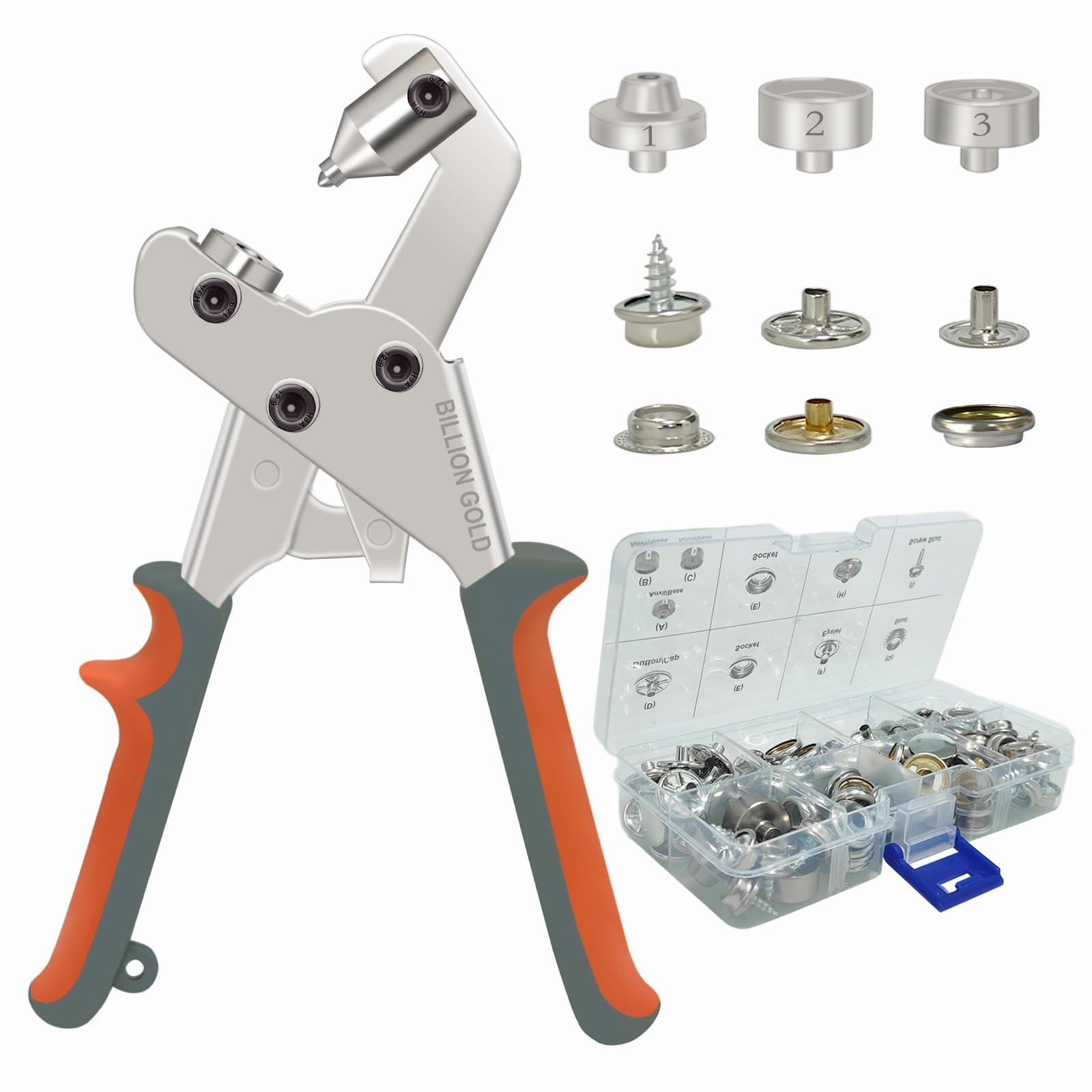 Snap Fastener Tool, BILLION GOLD Canvas Kit, Heavy-Duty Snaps silver