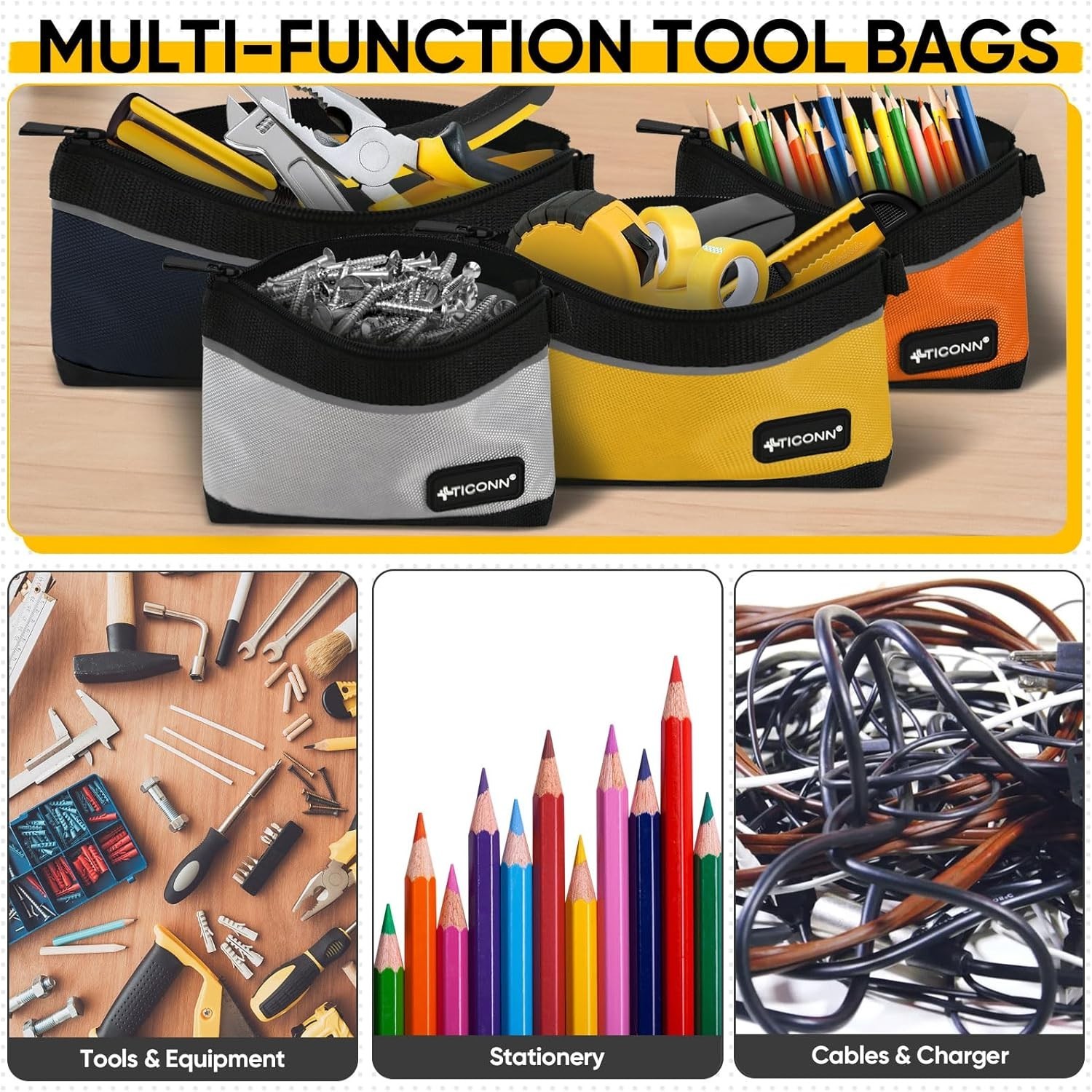 3 Pack Waterproof Small Tool Pouches with Zipper & Carabiner – 1680D Oxford, …