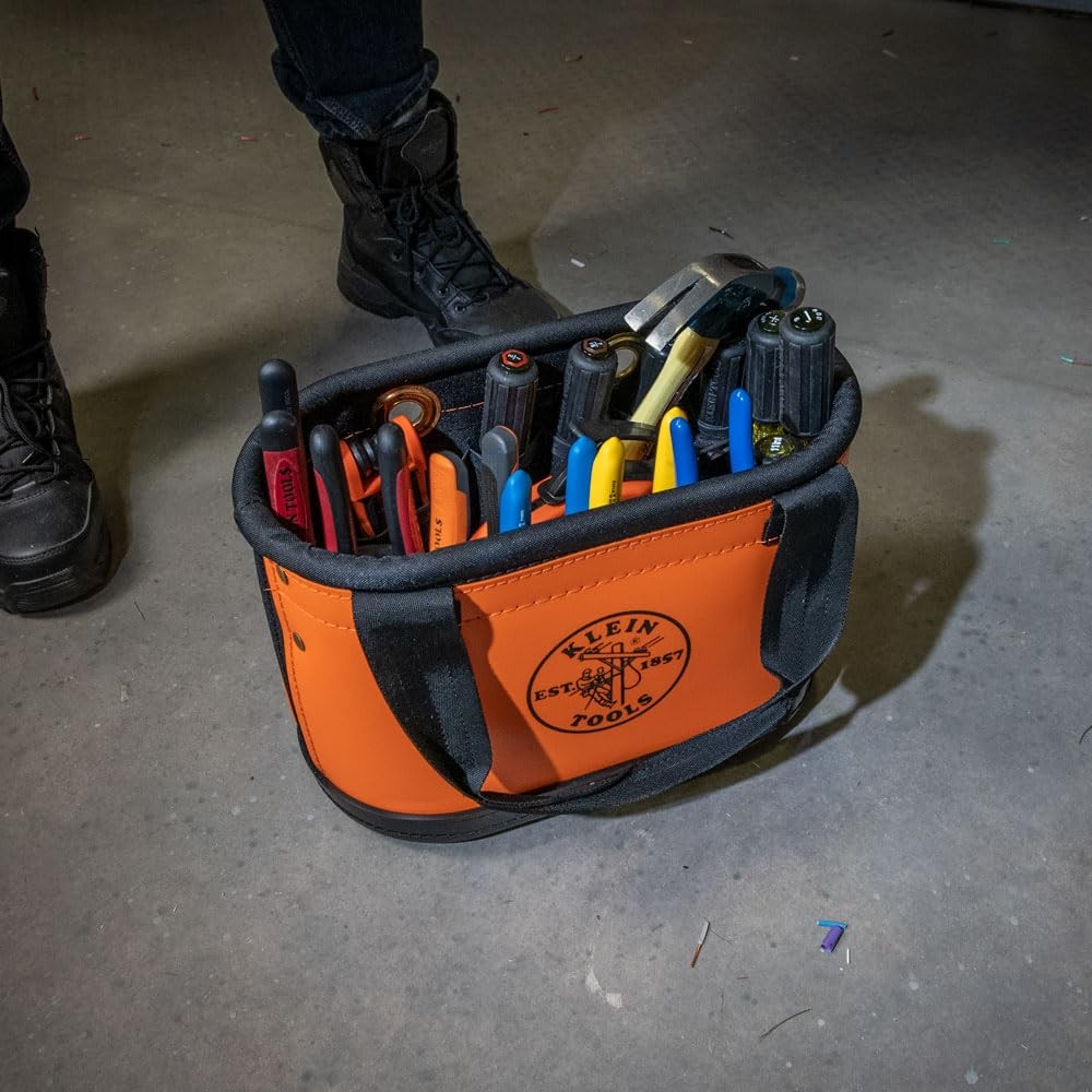 Klein Tools Hard Body Oval Bucket With Knife Sheath 14 Pockets Orange Black