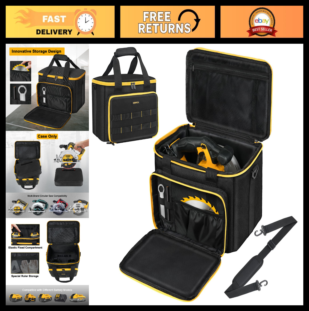 Portable Tool Bag for 20V MAX Circular Saw, Battery Compartment & Blade Organize