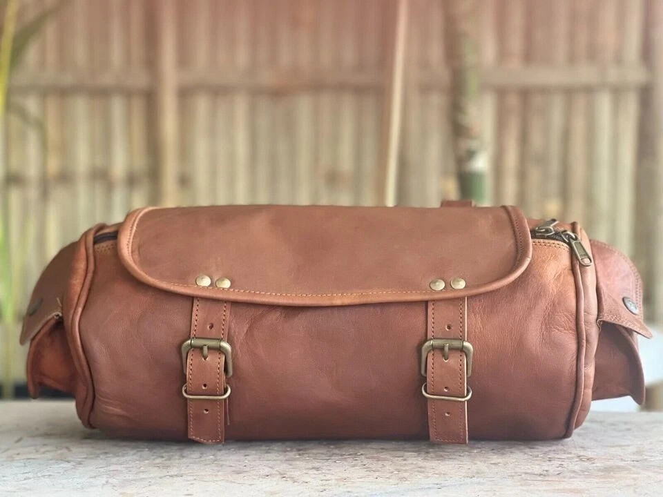 Goat Leather Motorcycle Tool Bag – Vintage Strap Brown Genuine