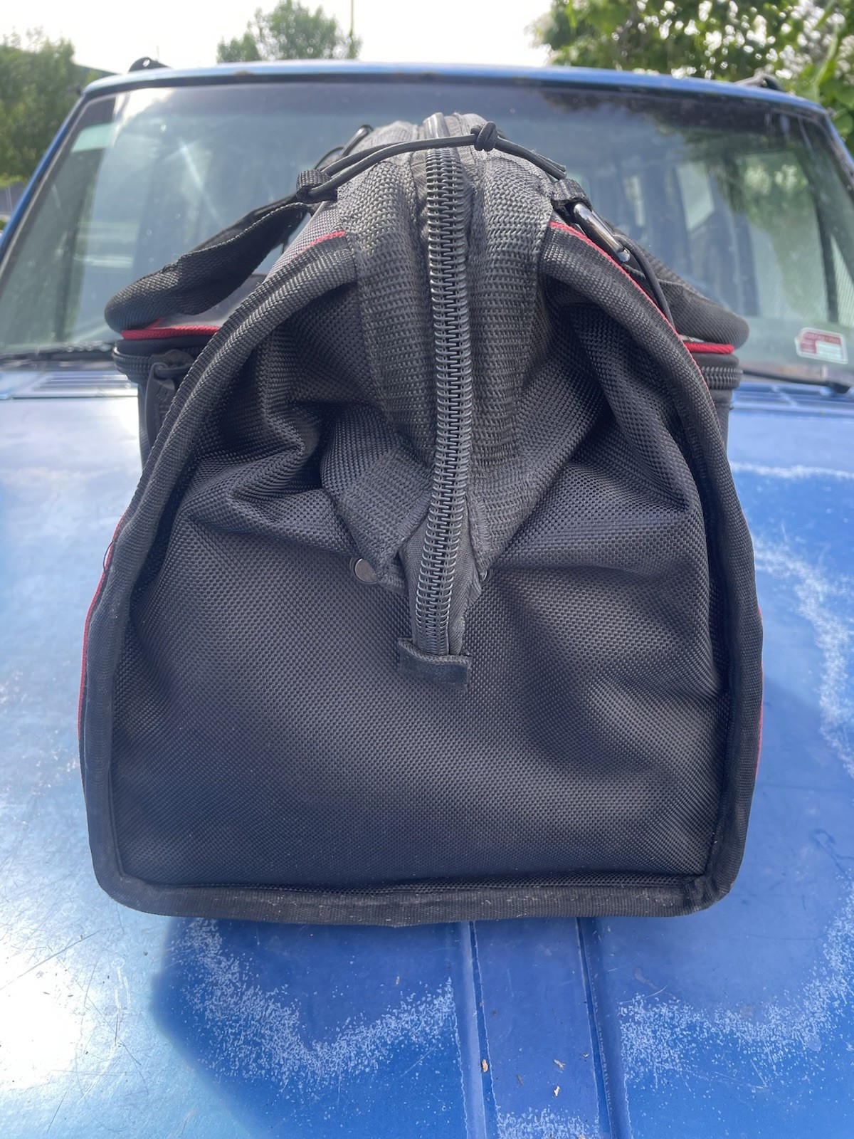 Husky Electrician Tool Bag Red/Black – 25″ w/ Strap & Handle 30+ Pockets Used