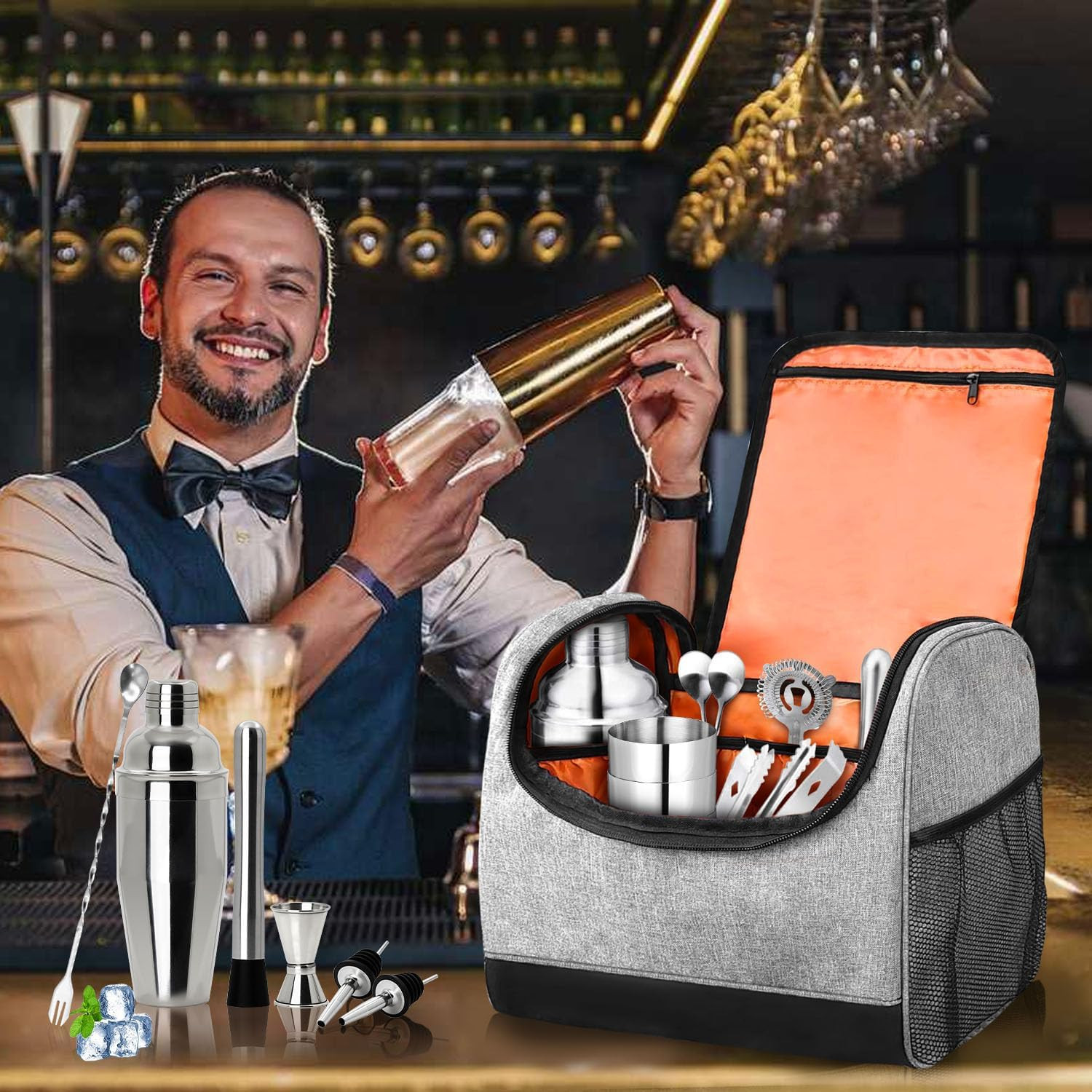 Portable Bartender Bag with Handle – Professional Bar Tool Organizer for Travel