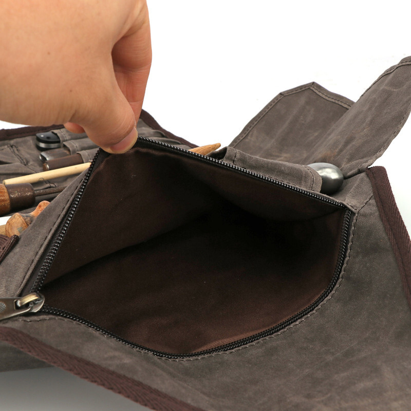 TOURBON Roll Carving Tool Organizer Bag Storage Holder Zip Pouch Wax Canvas US