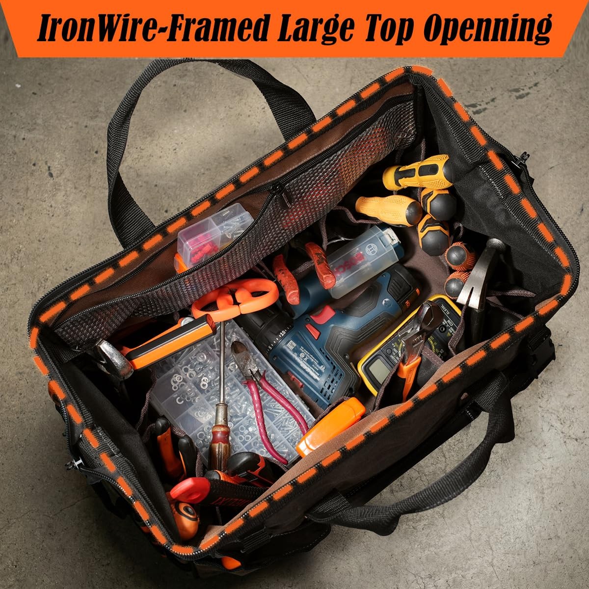 Welkinland 18 Inch Waxed Canvas Tool Bag Heavy-Duty Electrical Tool Bag
