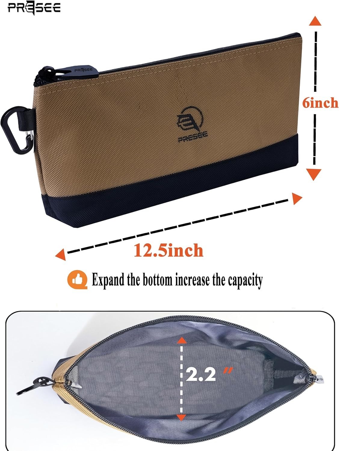 Heavy-Duty 1680D Waterproof Tool Pouch – Compact Zipper Organizer in Khaki